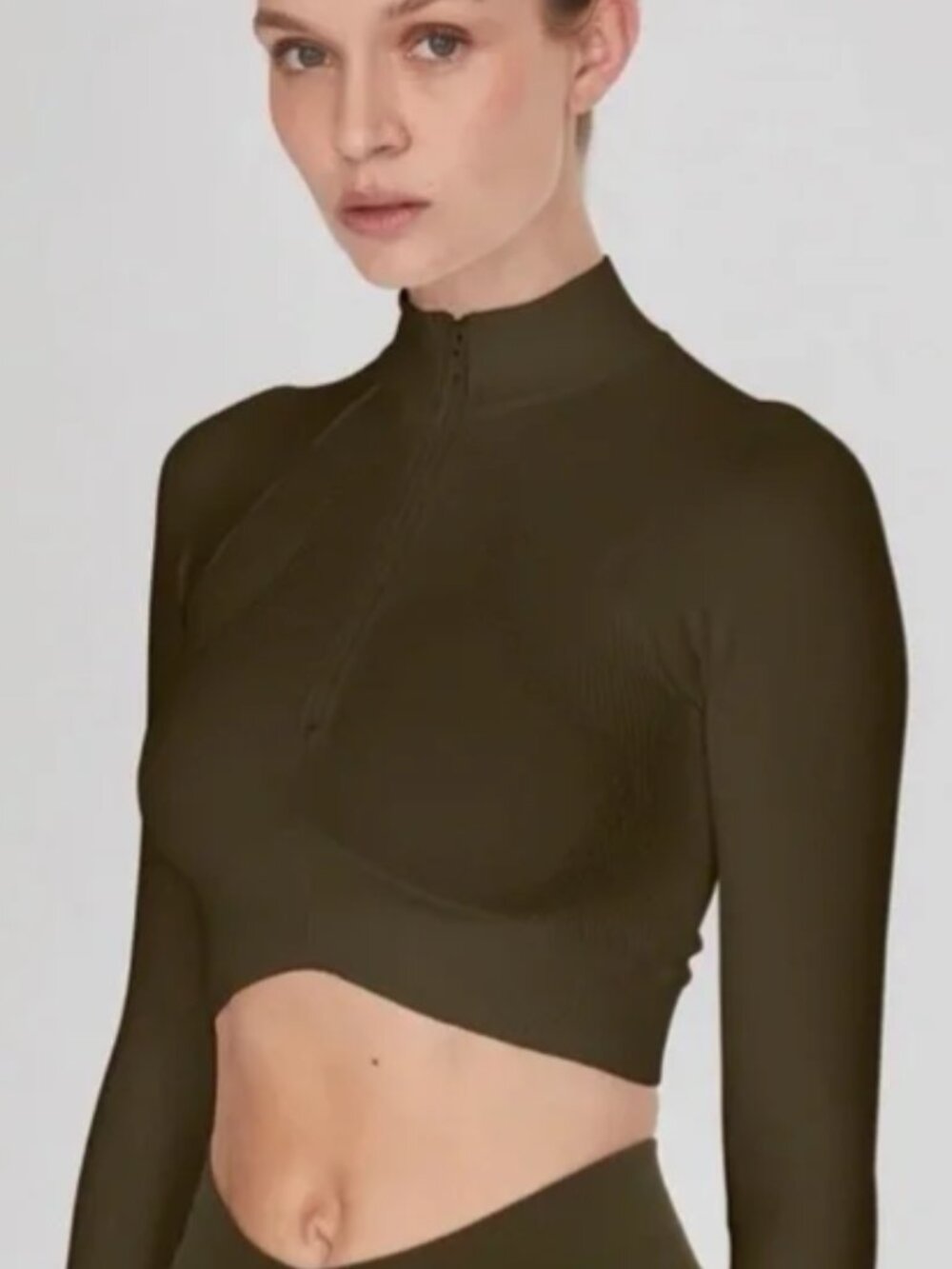 Joja Exhale Long Sleeve Half Zip Crop Top Army Green Size Small